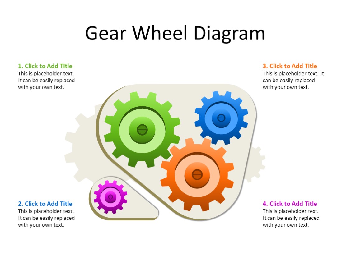 PPT SlideGears Diagram 4 Gears Multicolor