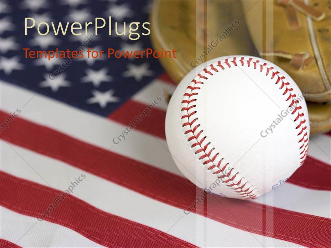 Powerpoint Template American Baseball Theme Baseball Ball And Glove On United States Of Baseball Themed Powerpoint Template