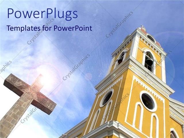 Powerpoint Template Big Catholic Church With A Cross Under Sun Rays And A Blue Sky 25039 Catholic Powerpoint Templates