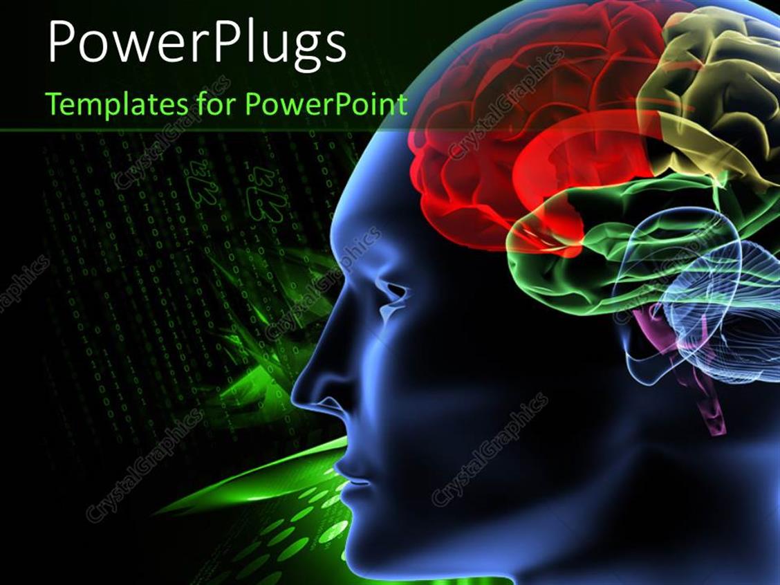 Powerpoint Template Black And Green Background With Scan Of Human Brain 3994 Brain Powerpoint Template