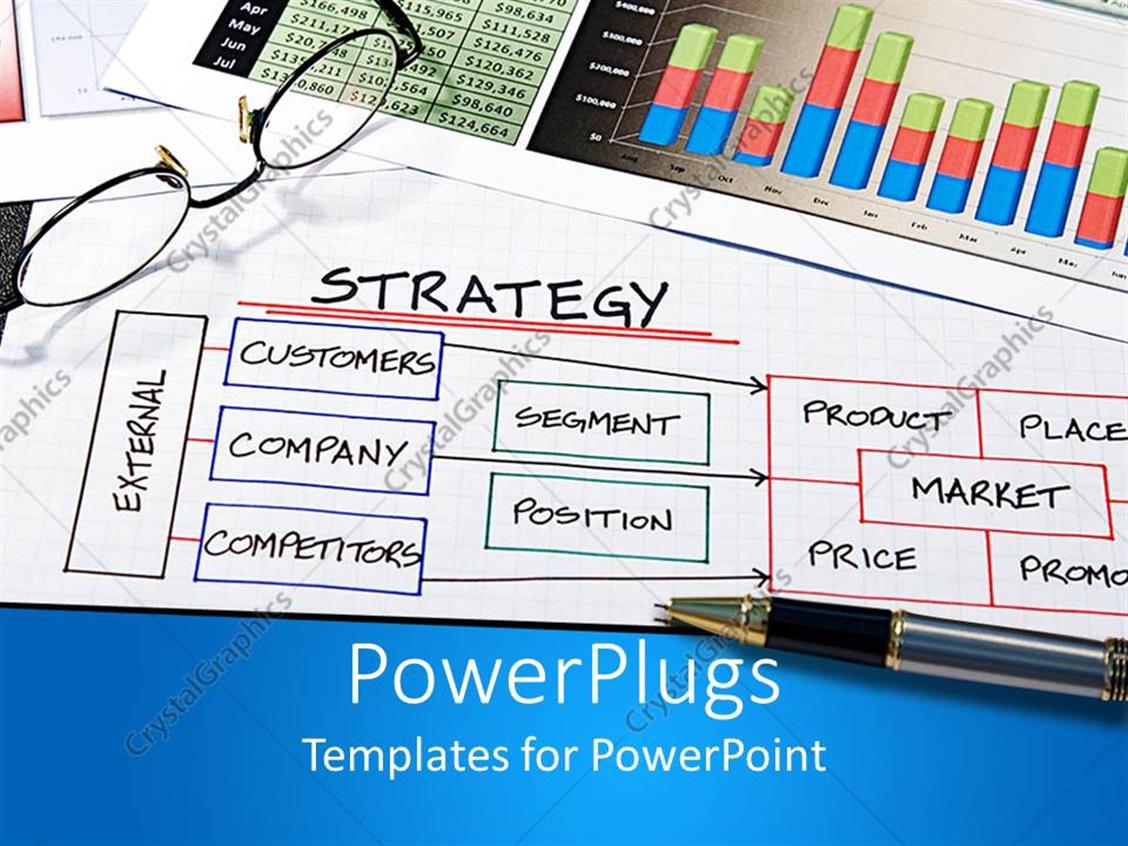 Powerpoint Template Business Theme With Strategy Diagram Business Chart Pen And Eyeglasses 4894 Enterprise Encryption Strategy Template