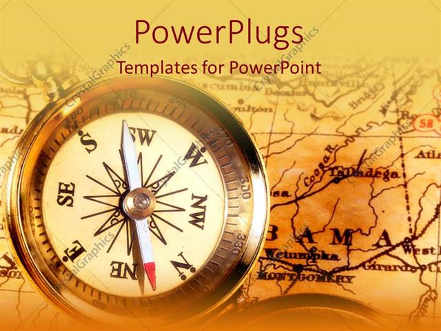 Powerpoint Template Compass On Top Of Map On Vintage Looking Background 19516 Compass Powerpoint Template