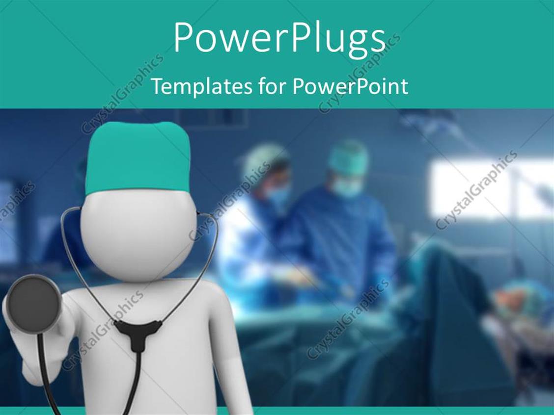 Powerpoint Template Doctor With Stethoscope In Foreground And Doctors Operating 23410 Doctor Powerpoint Template