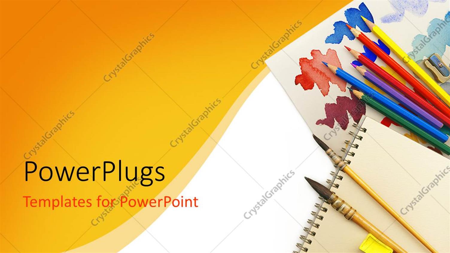 PowerPoint Template drawing theme with paint brushes, colored pencils