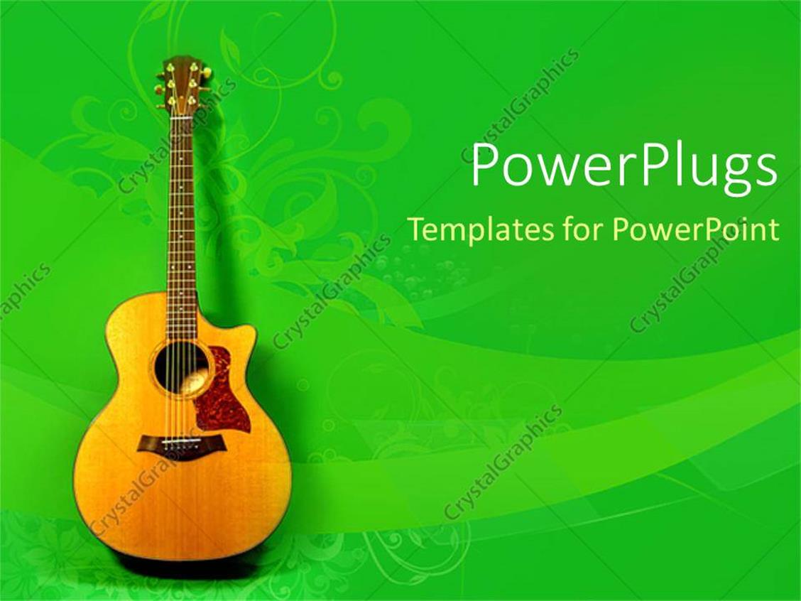 Powerpoint Template Fine Yellow Acoustic Guitar On A Leaf Green Background 21050 Guitar Powerpoint Template