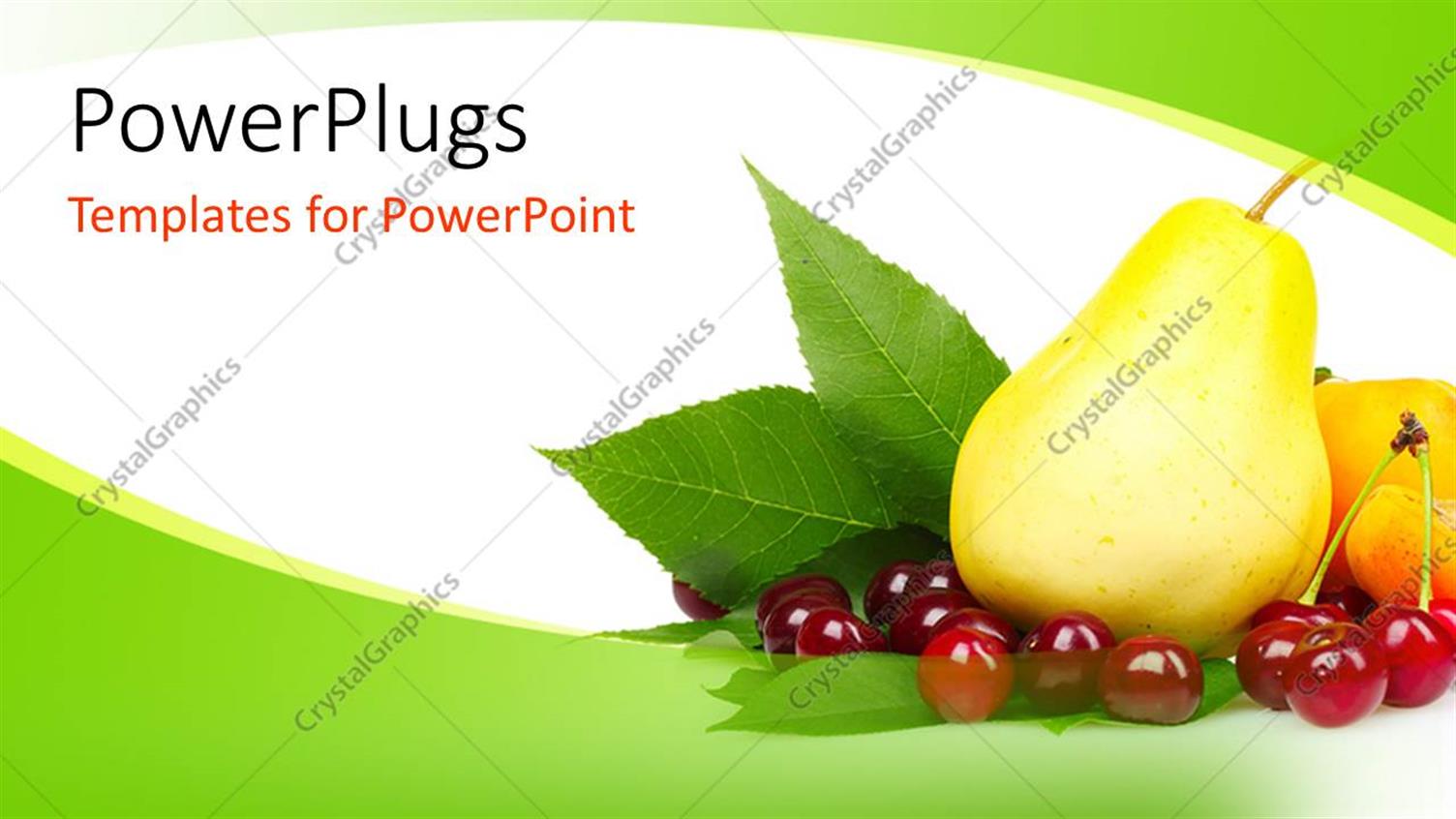 PowerPoint Template fresh and healthy fruits on green and white