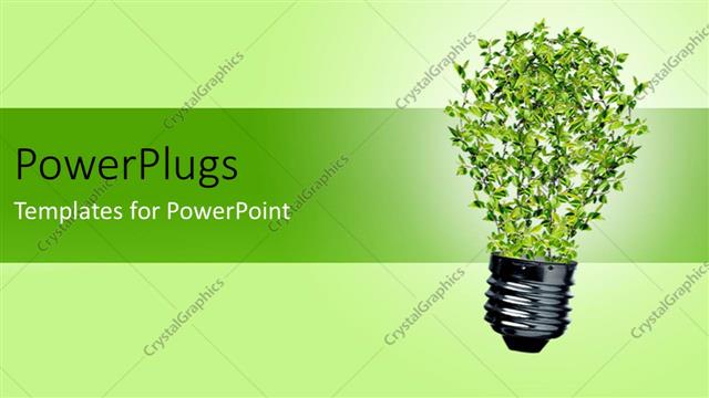 Powerpoint Template Green Bulb With Leaves As A Symbol Of Energy And Nature Depicting Recycle Green It Concept Ppt