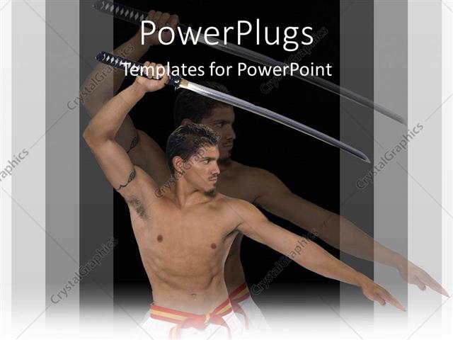 powerpoint template: man with bare chest, red and yellow belt powerpoint template: man with bare chest, red and yellow belt, Presentation templates