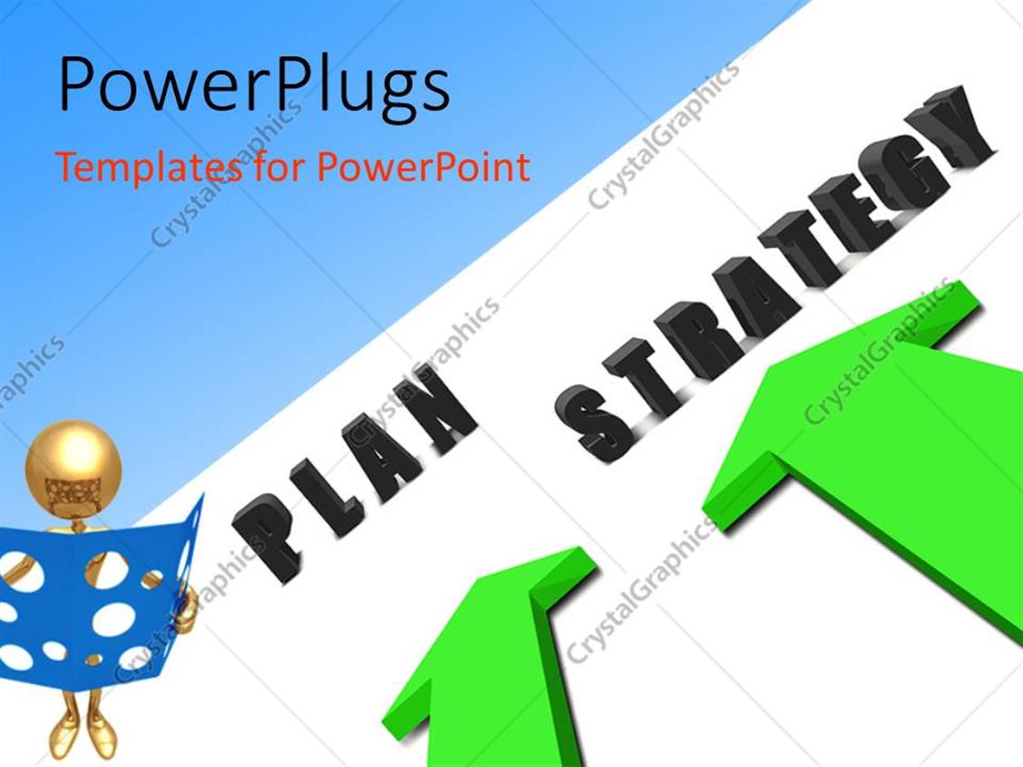 Powerpoint Template A Person With Two Arrows Towards Business Words Plan And Strategy Blue Enterprise Encryption Strategy Template