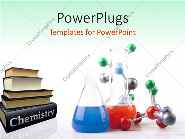 Powerpoint Template Pile Of Chemistry Textbooks With Colored Solutions In Beaker And Molecular Science Templates For Powerpoint