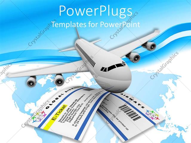 Powerpoint Template Plane Flying Two Tickets Blue And White Background 11291 Template Powerpoint Travel