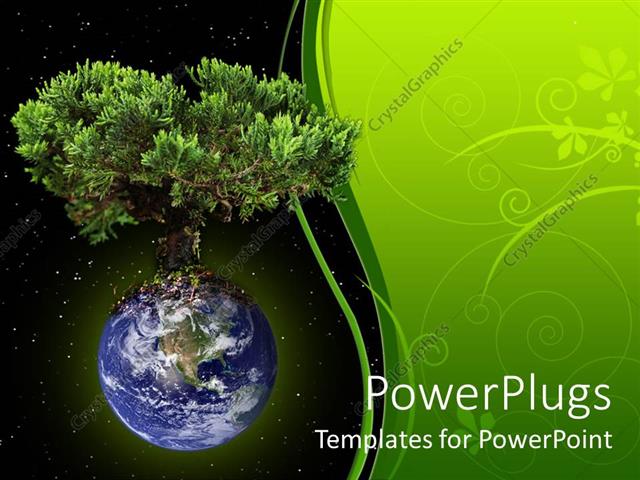 Powerpoint Template Planet Earth With Growing Large Tree On Top Of Globe On Starry Sky And Earth Powerpoint Template