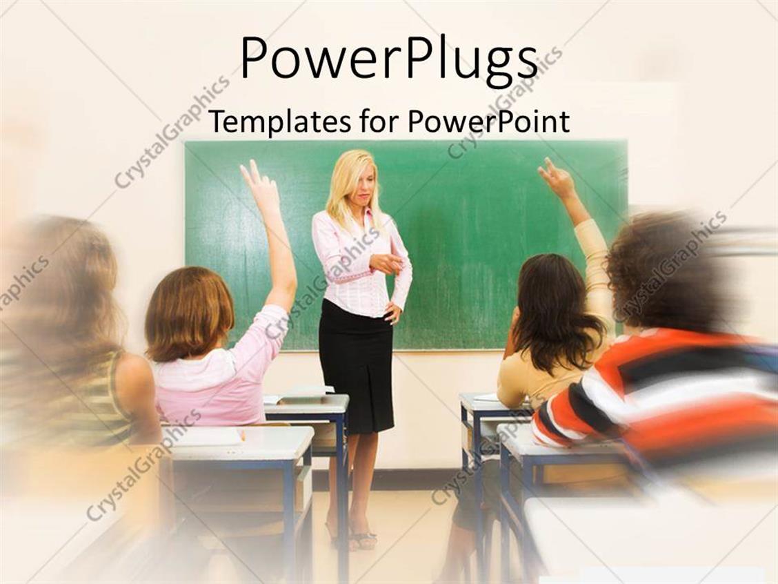 Powerpoint Template A Pretty Blond Teacher In A Classroom With Some Students 10686 Powerpoint Templates For Students