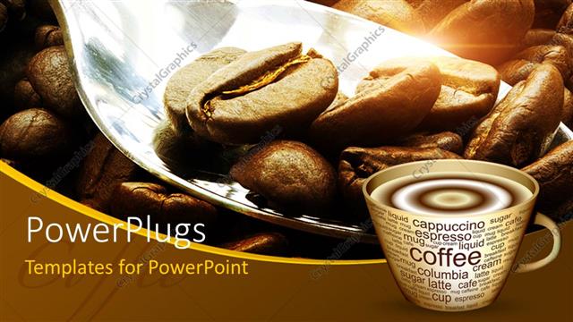 powerpoint template: coffee beans in large spoon with steaming cup powerpoint template: coffee beans in large spoon with steaming cup, Presentation templates