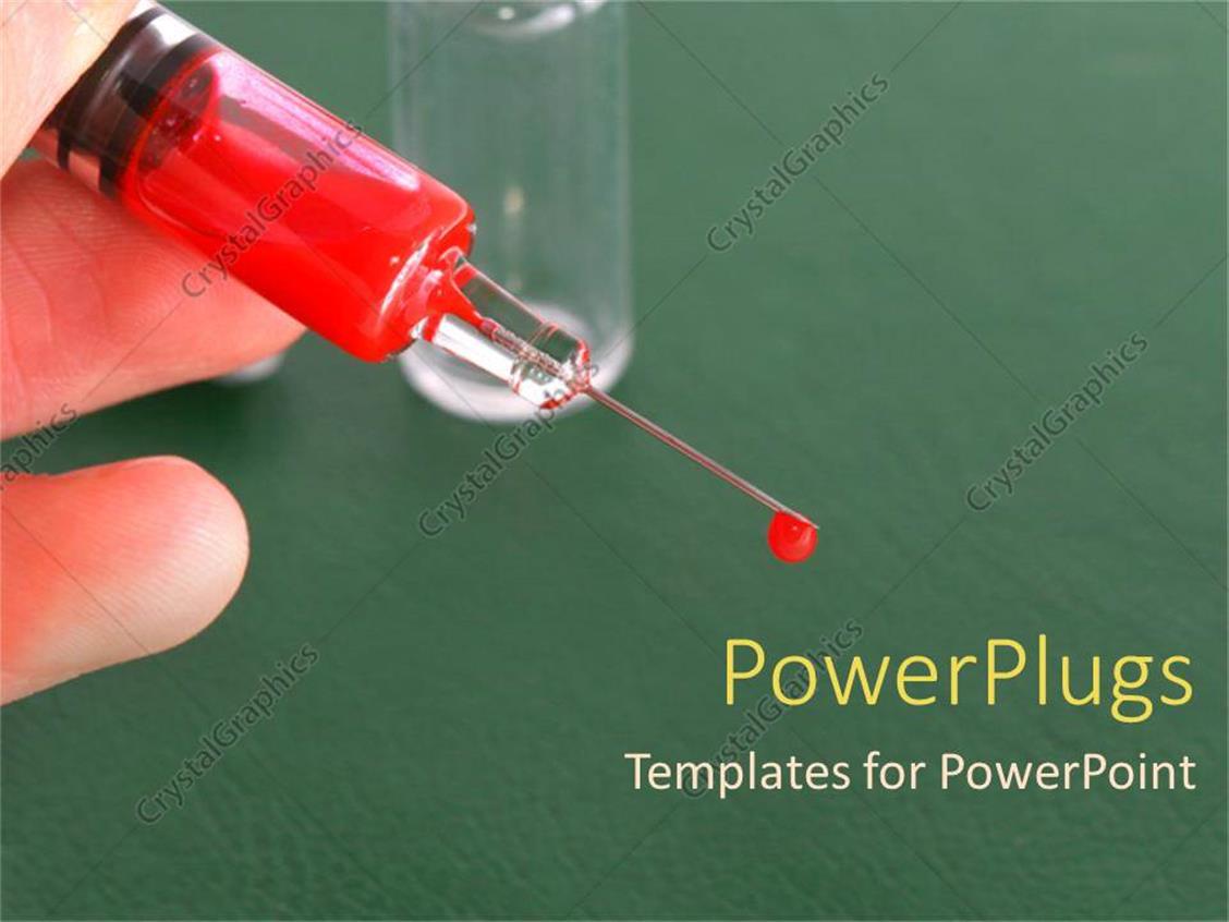 PowerPoint Template Syringe with needle and red fluid, medicine, medical, vaccine, injection