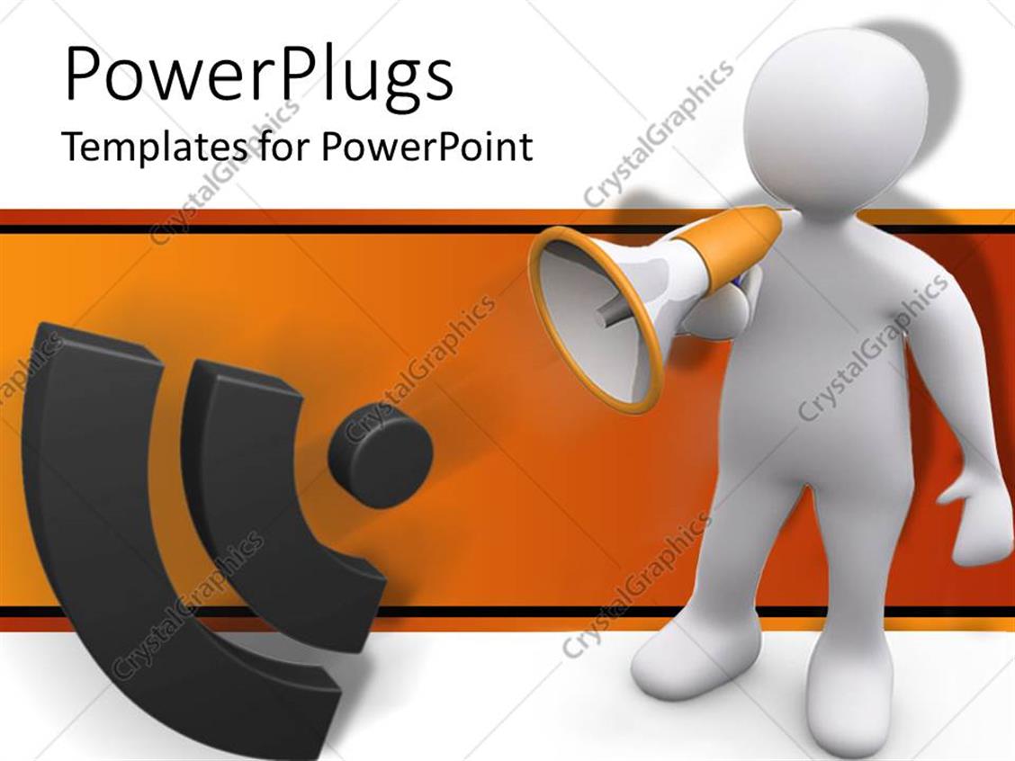 Powerpoint Template White 3d Figure Speaking Through Bullhorn Making Announcement With Sound Powerpoint Announcement Templates