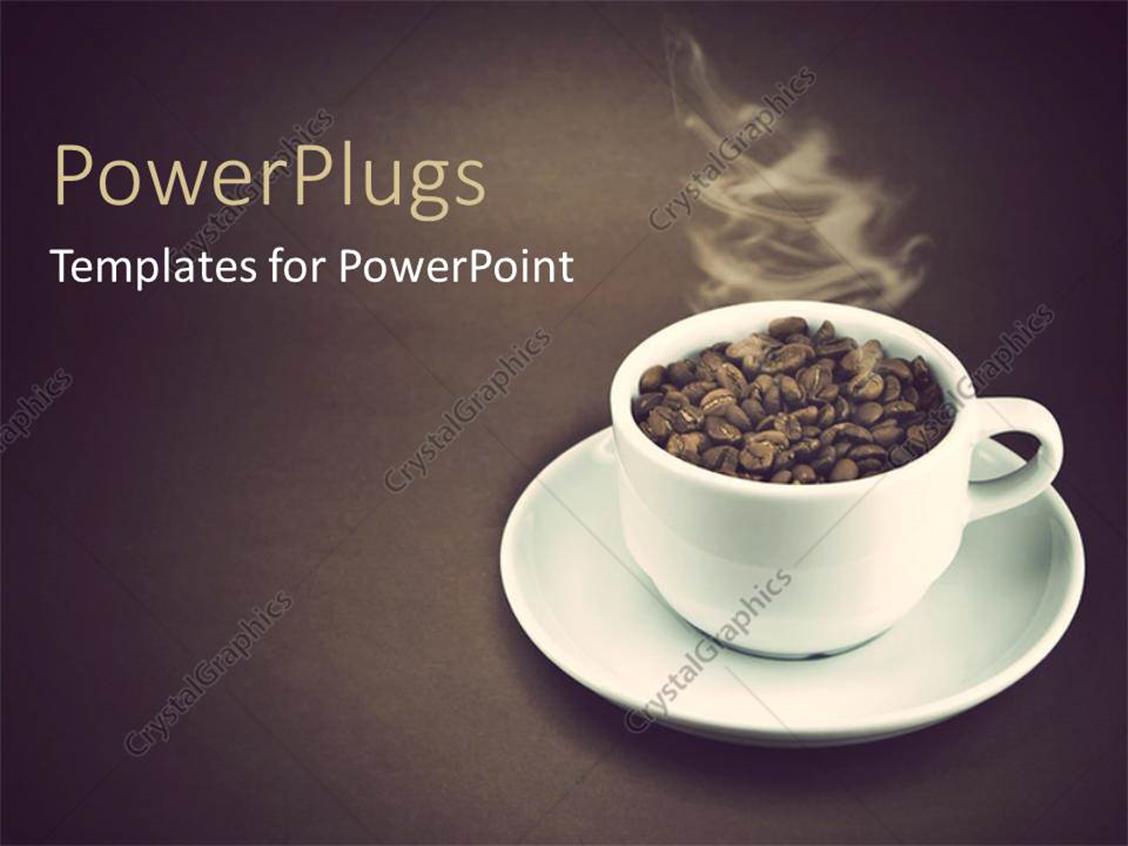 Powerpoint Template A White Cup Filled With Coffee Seeds And Steam From It 7538 Coffee Powerpoint Template