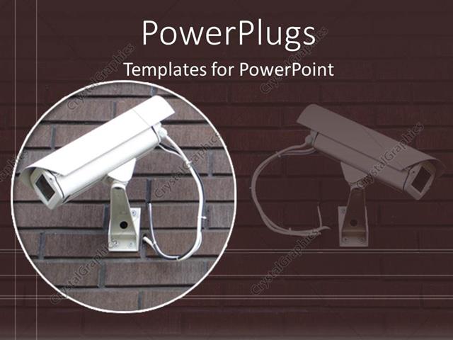 powerpoint template: white security camera on brick wall in brown powerpoint template: white security camera on brick wall in brown, Presentation templates