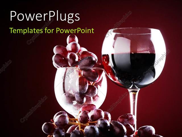 powerpoint template: wine glass with red wine and red grapes over powerpoint template: wine glass with red wine and red grapes over, Presentation templates